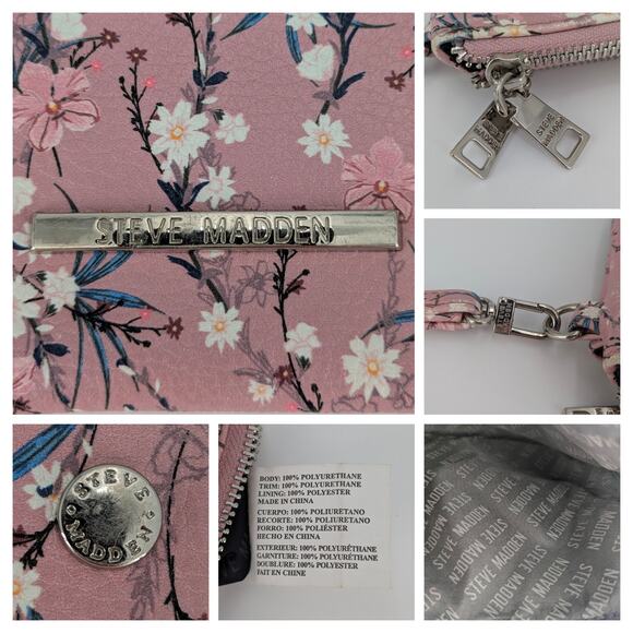 Steve Madden Pink Floral Wristlet Zippered Btrell Wallet Purse Clutch Flowers - Picture 5 of 10